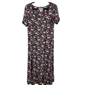 Retro Colorful Floral Dress 5 Blue Boho Indie Folk Cottage Earthy Festival Artsy